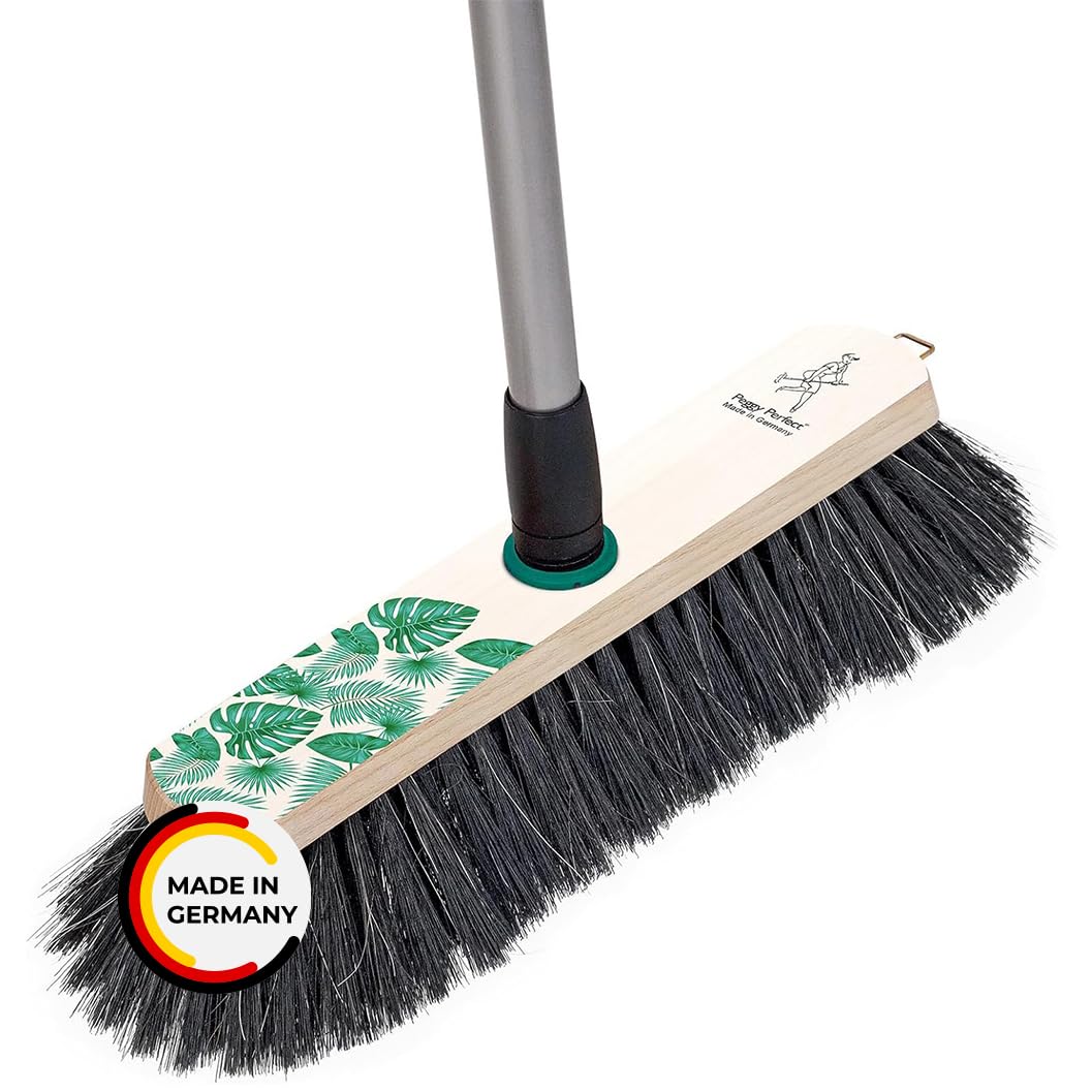 Peggy Perfect Stubenbesen Kehrbesen Zimmerbesen mit Einer dichten Naturhaarmischung und Teleskopstiel im einzigartigem Botanical Design. Buchenholz Besen mit Designaufdruck