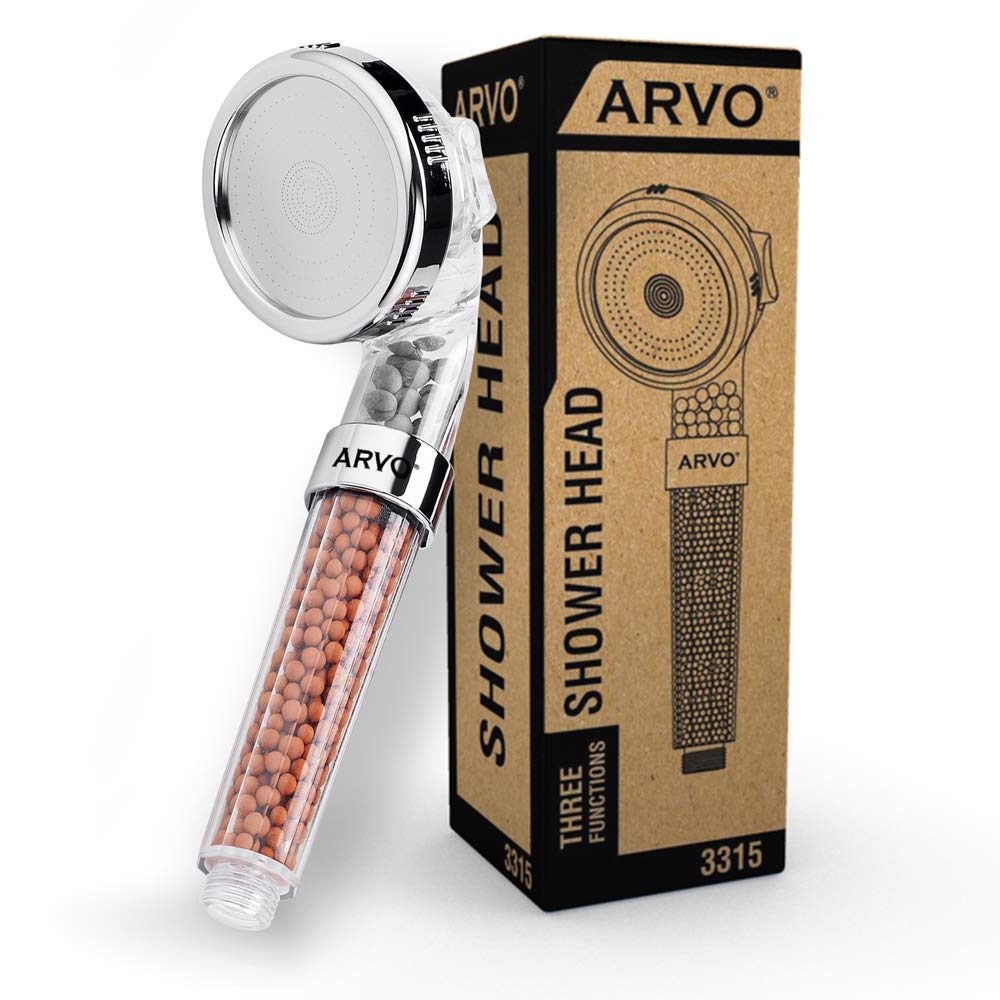 Arvo Brown,Silver Shower Head 3 Mode Function, Ionic Shower Head Handheld Filter With Low Water Pressure & Water Saving