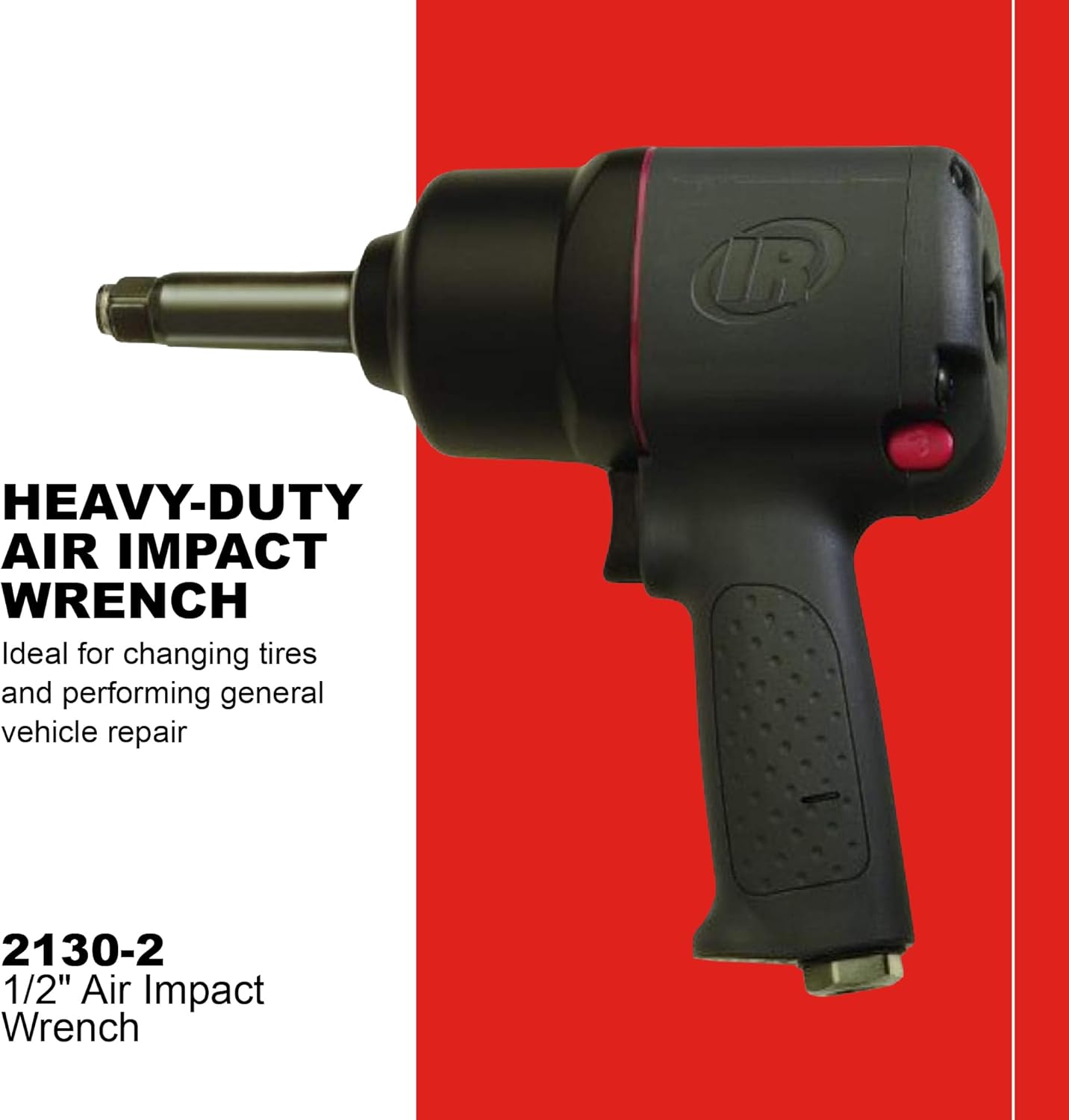 Ingersoll Rand 2130-2 1/2" Air Impact Wrench with 2" Extended Anvil, 550 ft-lbs Max Torque Output, 9500 RPM, Heavy Duty, Lightweight, Use for Changing Tires, Auto Repair, Black - Image 2