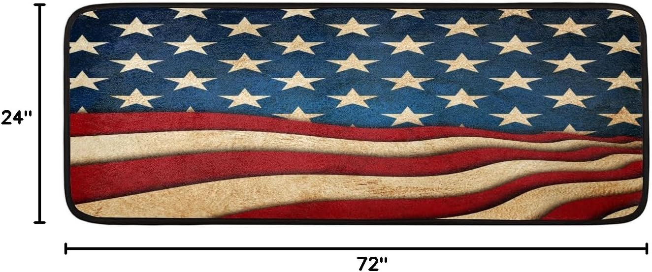 Long Runner Rug 2' X 6'4Th of July USA Flag Washable Soft Comfort Carpet Runner Non-Slip Absorbent Area Rugs for Indoor Hallway Kitchen Laundry Bathroom Entryway Bedroom Runner Mat