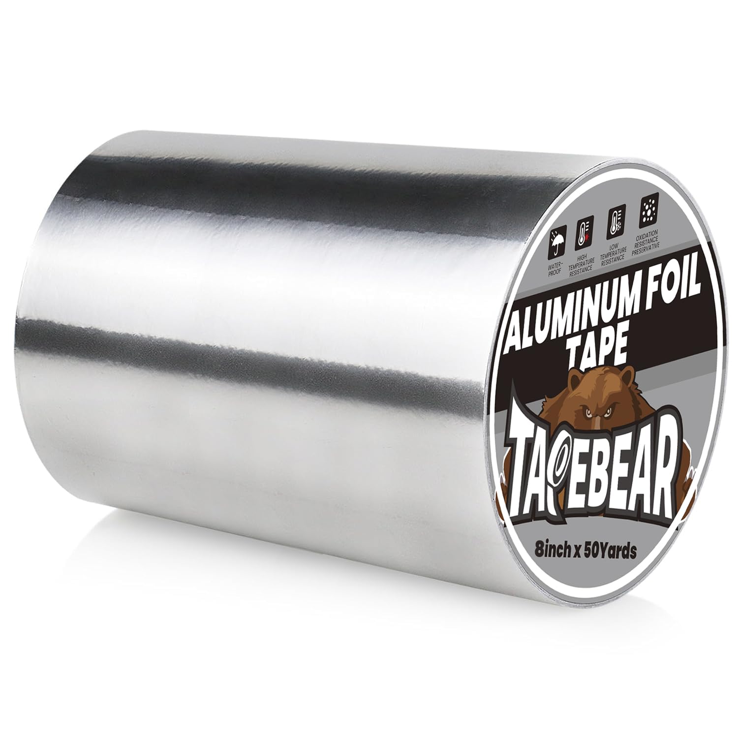 TAPEBEAR Aluminum Foil Tape 8" x 150FT, Heat Reflective Professional Heat Resistant Tape Insulation Heat Shield Silver Metal Tape for Dryer Vent, HVAC, Air Ducts, Metal Repair, AC Vents
