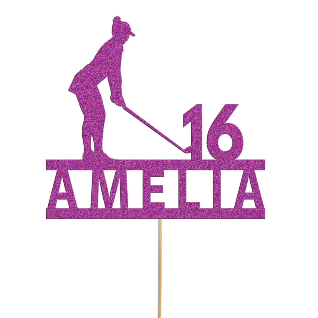 Personalised Woman Golfer Cake Topper Lady Golfer Golfing Golf Cake Decoration Any Name & Age | Personalised Cake Topper with Custom Name & Age | Birthday Party Decoration | Purple
