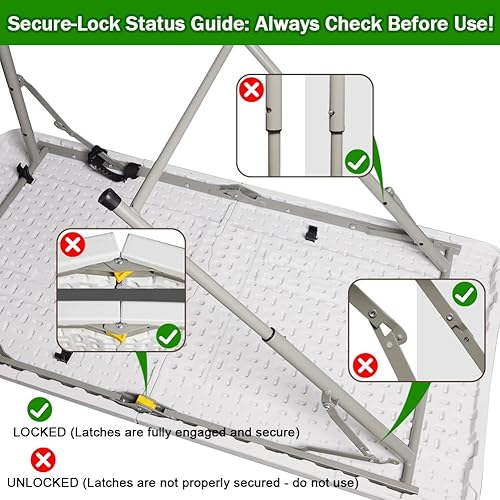 Miniatura 5 de FORUP Mesa plegable plegable de plástico plegable de 4 pies, mesa de campamento de comedor y fiesta de picnic