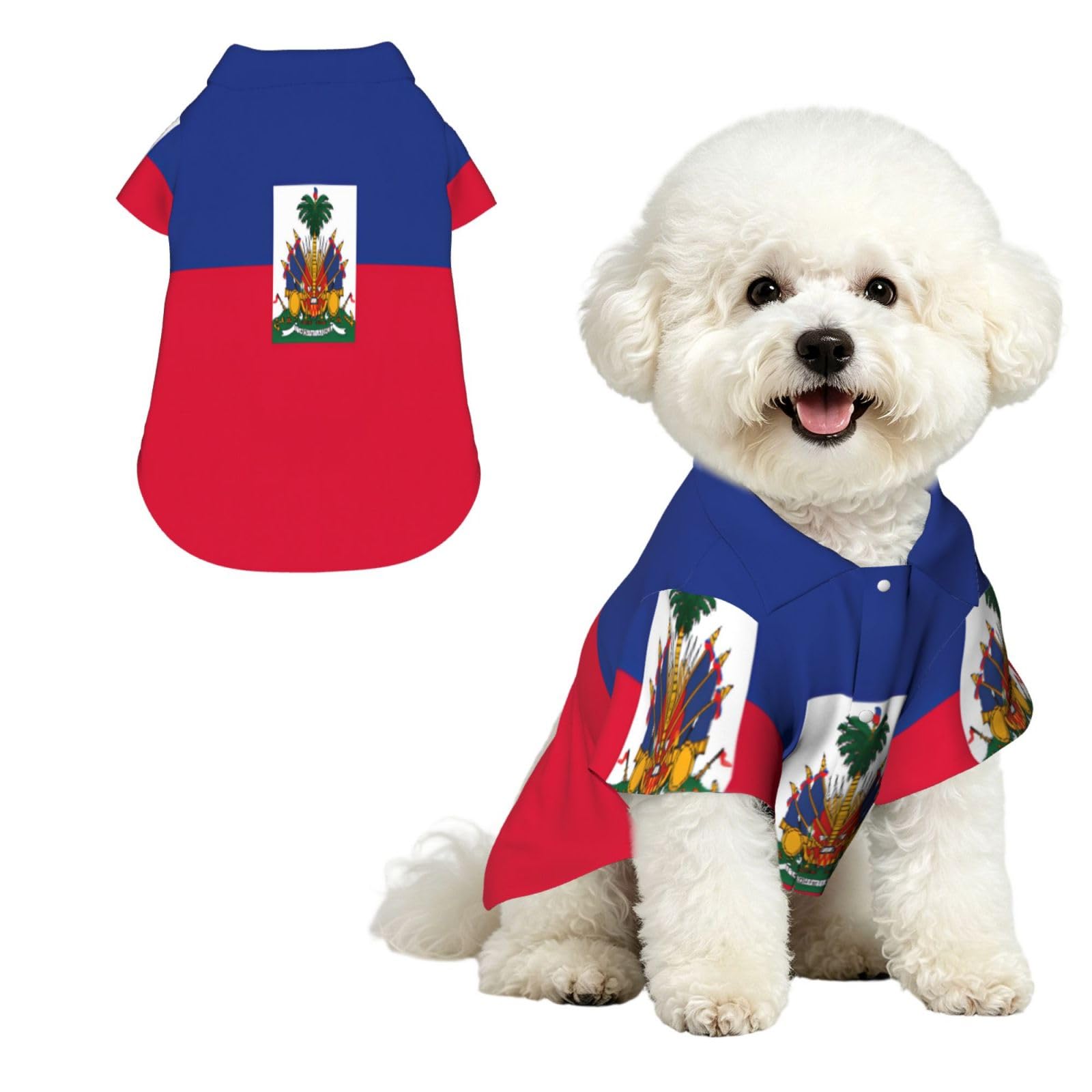Dog Hawaiian Shirt Summer - Cute Tropical Pet Clothes For Small Dogs Cats - Lightweight Beach Outfit Haitian Flag
