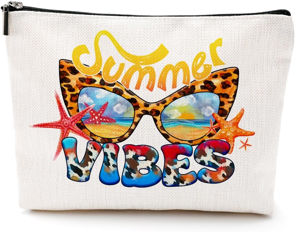 PQVSummer Lake Cruise Life Cosmetic Bag Vacation Beach Themed Gifts for Beach Lover Summer Lovers Makeup Bag Beach Stuff, Summer Vibes, 9.7" x 6.8 "x 2"