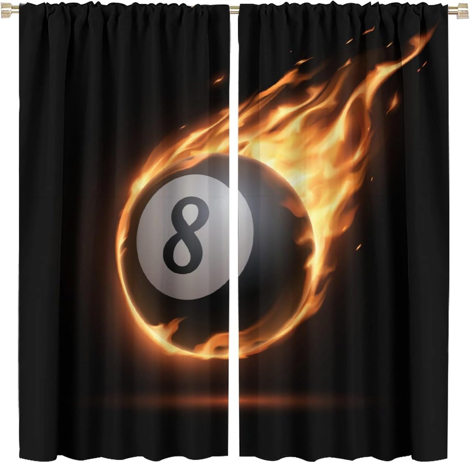 Cool Snooker Billiards Curtains for Bedroom - Teens Sports Theme Burning Black Billiard Eight Ball Window Treatment,Energy Saving Thermal Insulated Rod Pocket Blackout Curtains 2 Panels 45L x 21W