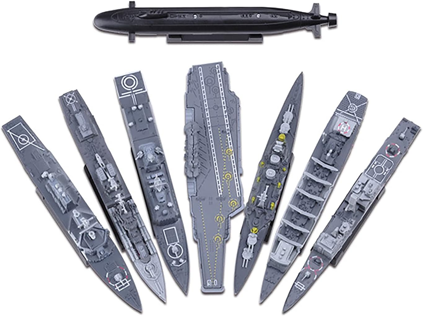 Teckeen 8Pcs 15Cm Plastic Warship Aircraft Carrier 4D Model Cruiser Frigate Submarine Battleship Ship Military Science Exhibition (Unassembled Kit)