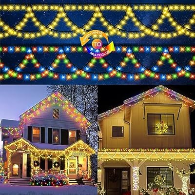 KAZOKU Christmas Light Outdoor 380LED 40FT Waterproof Fairy String Lights Extendable Half-Round Christmas Lights Remote Control 11 Lighting Modes House Indoor Yard Holiday Decorations(Warm&Multicolor)