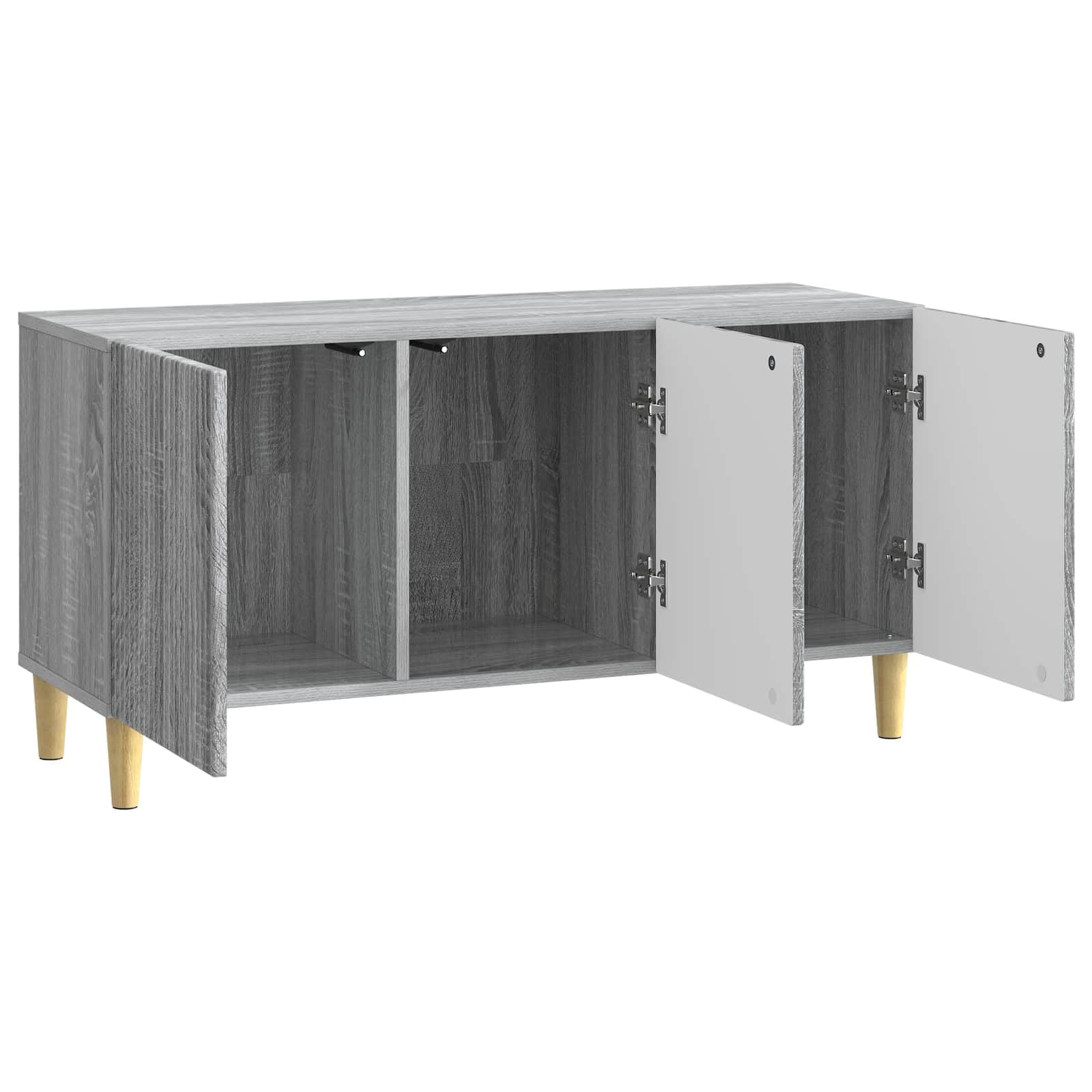 Mobile TV basso grigio sonoma, 99 x 34,5 x 50 cm, mobile TV con 3 ante e gambe coniche, mobile TV in legno, mobile TV vintage per soggiorno e camera da letto