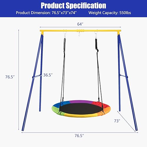 Miniatura 6 de KOTEK Juego de columpio para niños al aire libre de 550 libras con soporte de columpio de metal, columpio de árbol de platillo de 40 pulgadas, marco