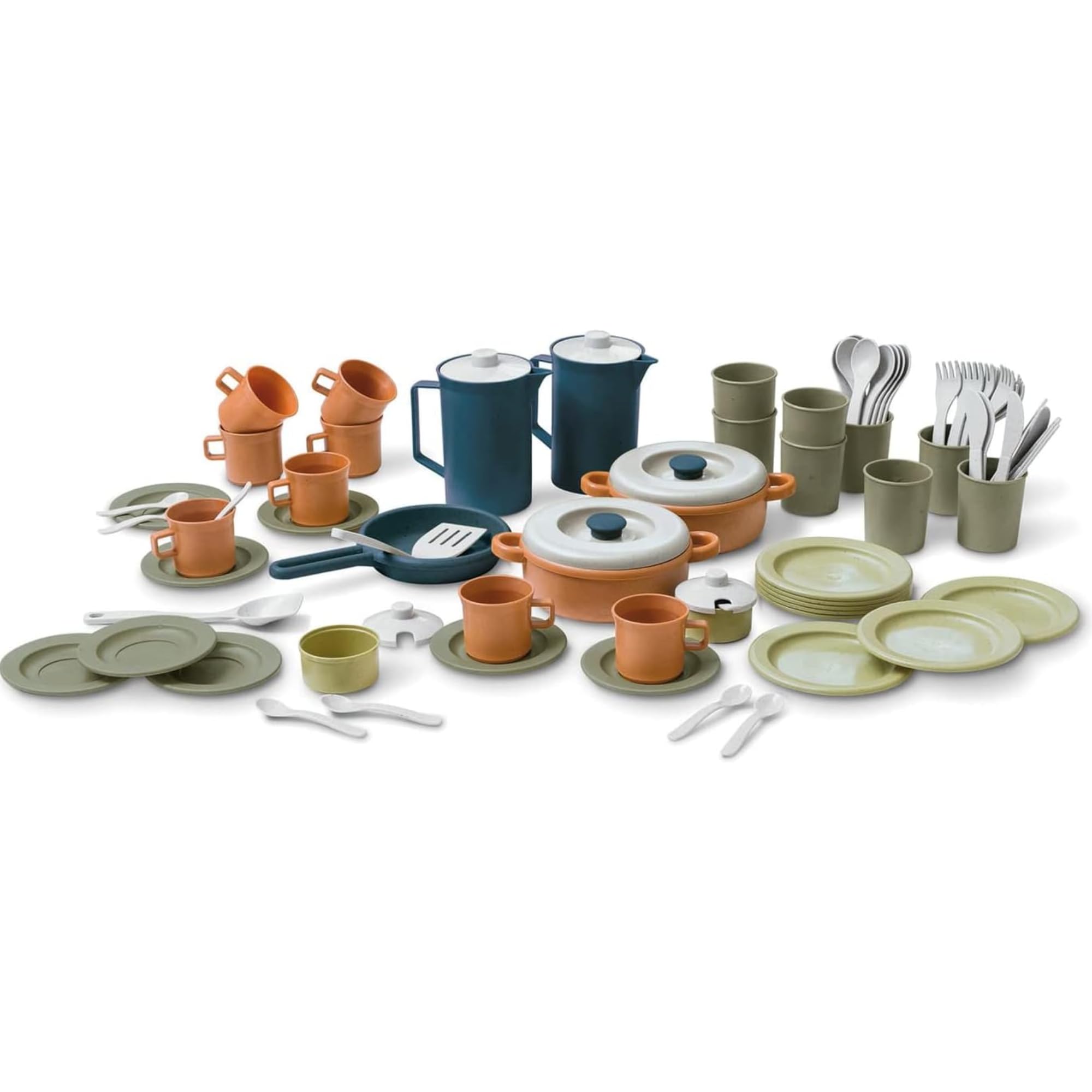 Dantoy Bio Kaffee & Essgeschirr Set 79-teilig aus Zuckerrohr – Teller, Tassen & Besteck | Rollenspiel für Kinder ab 2 Jahren | Schadstofffrei, spülmaschinenfest, hergestellt in Dänemark