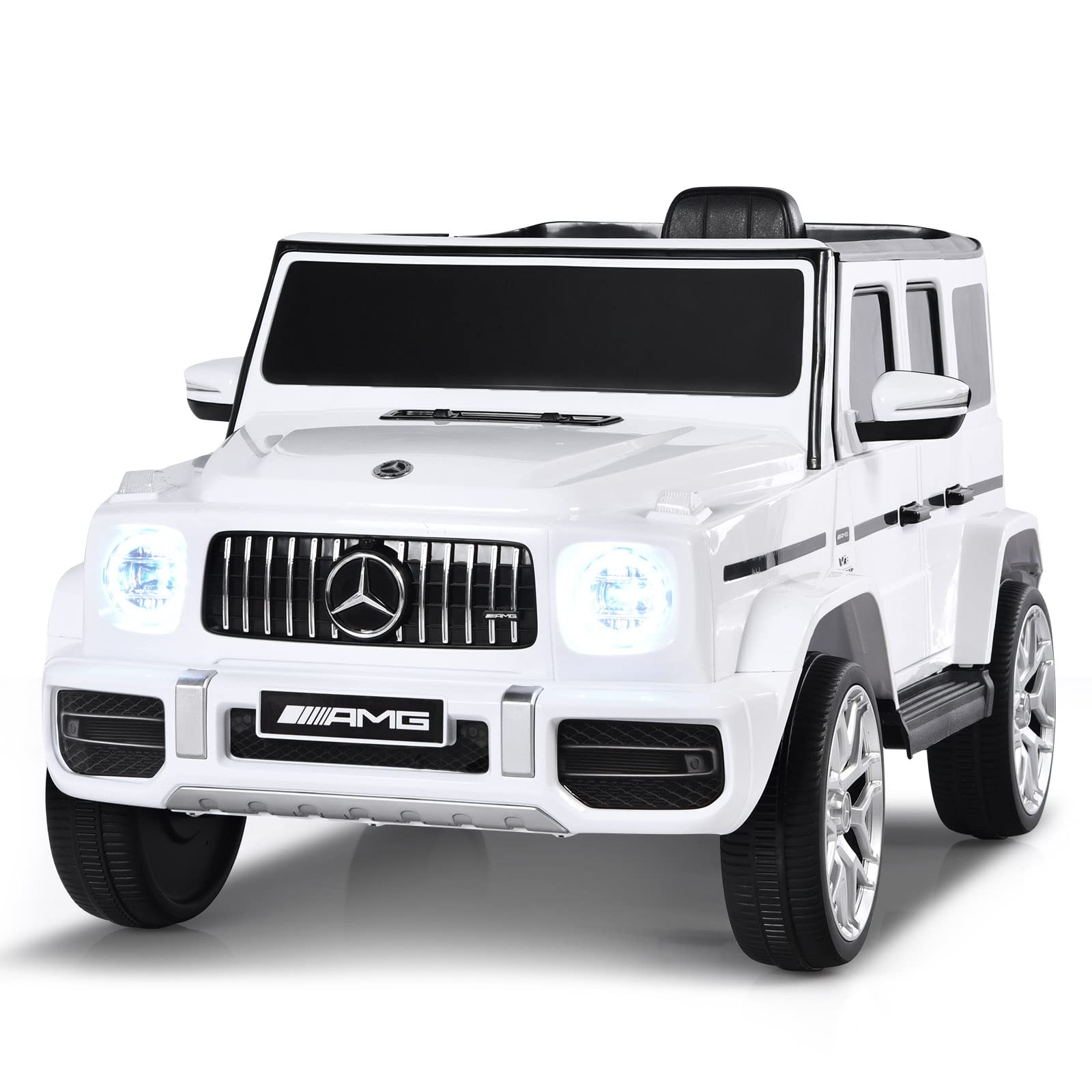 GOPLUS Coche eléctrico Mercedes Benz G63 de 12 V, con mando a distancia de 2,4 G, luces LED y faros, 3-5 km/h, para niños de 3 a 8 años, hasta 30 kg (blanco)