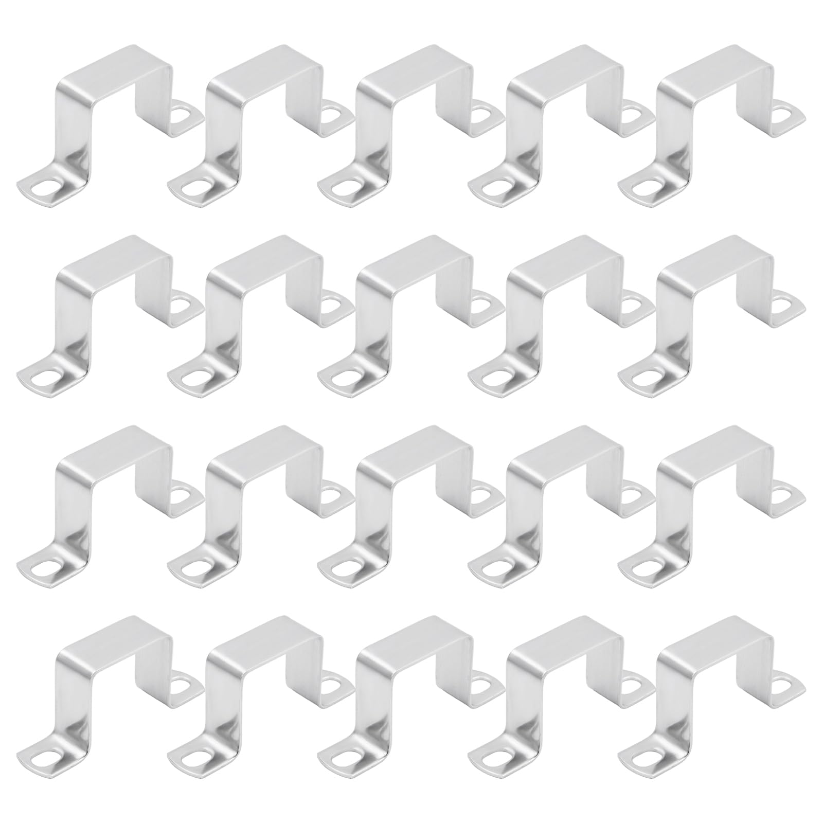 Square Tube Strap Clamp 20Pcs, 1.6 x 1.4 Inch U Shape Pipe Strap, 304 Stainless Steel, Deck Fence Post Tie Bracket for Conduit, Pumbing System, Strut Channel, Door Closed Bar Holder