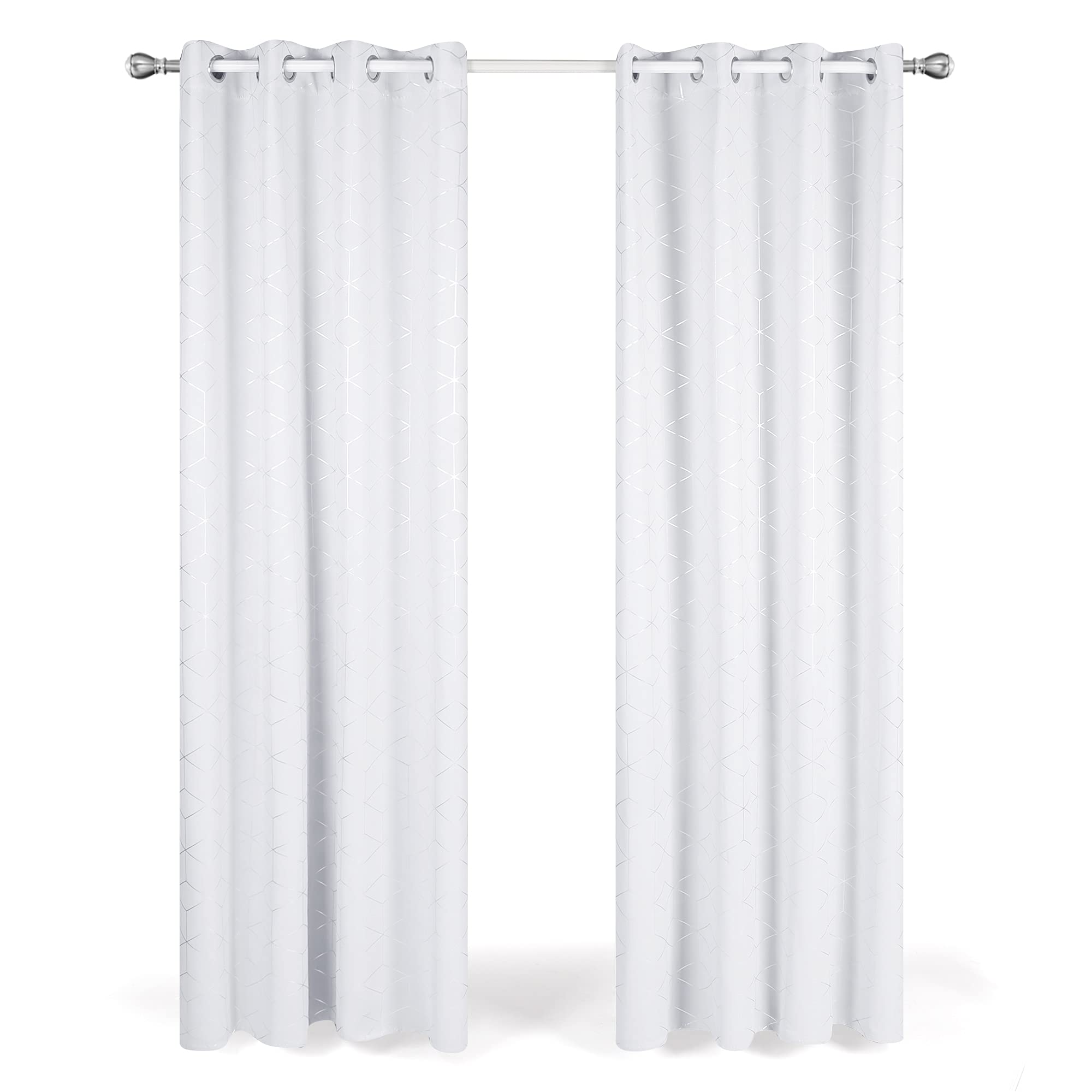 Deconovo Blackout Curtains, Eyelet Curtains, Diamond Foil Printed Energy Saving Curtains for Bedroom, 52 x 90 Inch(Width x Length), Sky Blue, One Pair — view 38