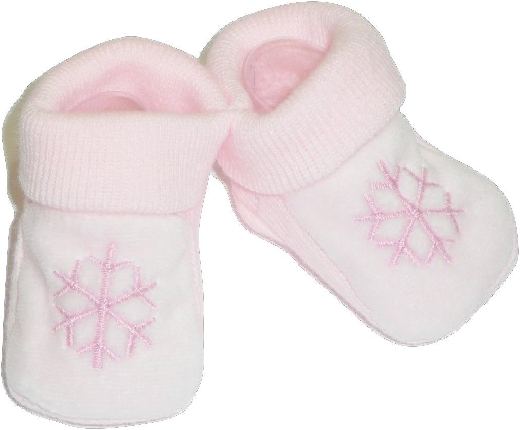 Newborns Acrylic Pink Booties with Dark Pink Snowflake Embroidery