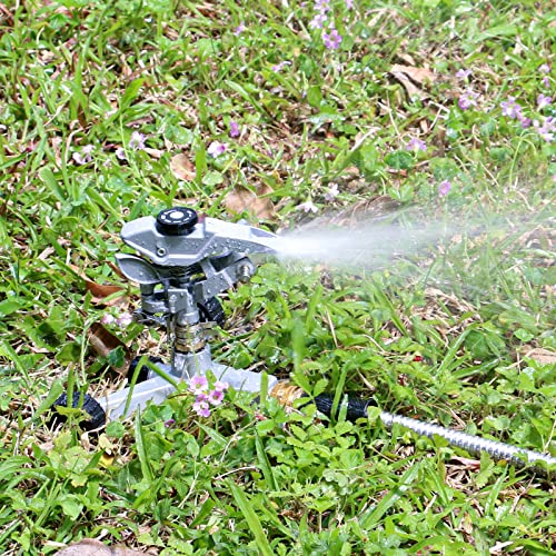 Styddi Metal Pulsating Sprinkler With Wheeled Base, All Zinc Impact Sprinkler With Adjustable Spray Pattern For Yard, Lawns, Garden, Part Circle To 360 Degree Coverage #TOP4