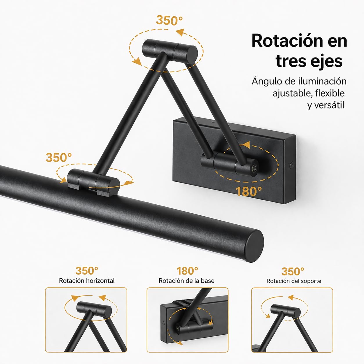 Alpinaluz Aplique LED para Cuadros 60 cm 12W en Aluminio Negro – Brazo Doble Articulado Orientable en 3 Ejes, Luz Cálida 2800K, Diseño Moderno Elegante para Iluminación Interior en Estudio y Hogar