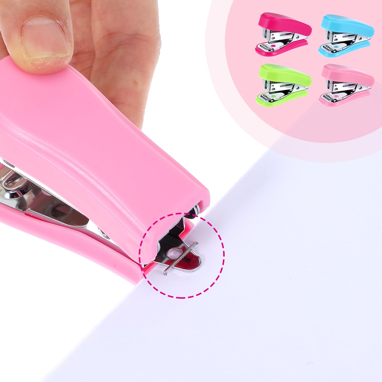 12 Pcs Mini Stapler with 12 Boxes Staple, Includes Built in Staple Remover, Desk Little Stapler for School Office Supplies (Blue, Green, Pink, Rose) - Image 4