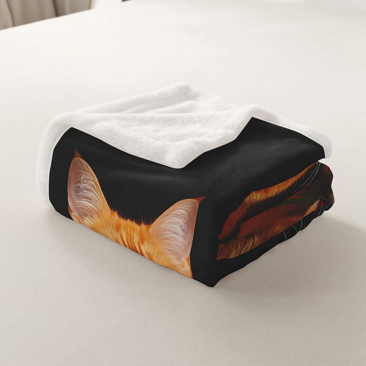 Orange Cat Fleece Blankets for Kids Boys Girls Floral Print Blanket Cute Kitten Pattern Throw Blanket Sherpa Blanket 3D Animal Theme Teens Adults for Couch Bed Sofa Plush Blankets Twin 60"x80"