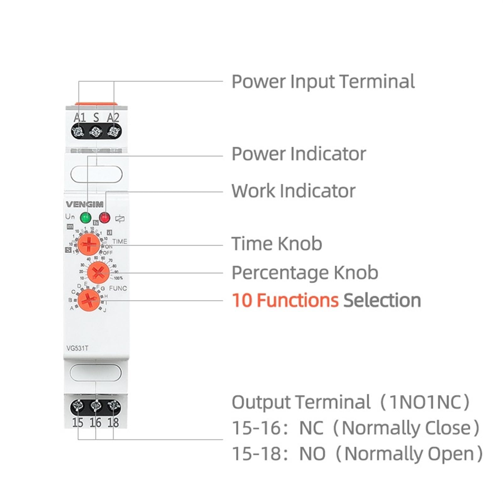 Relé temporizador multifunción 16A 12V 24V 220V 230 voltios CA CC con 10 funciones Relé de tiempo de retardo de apagado de carril Din