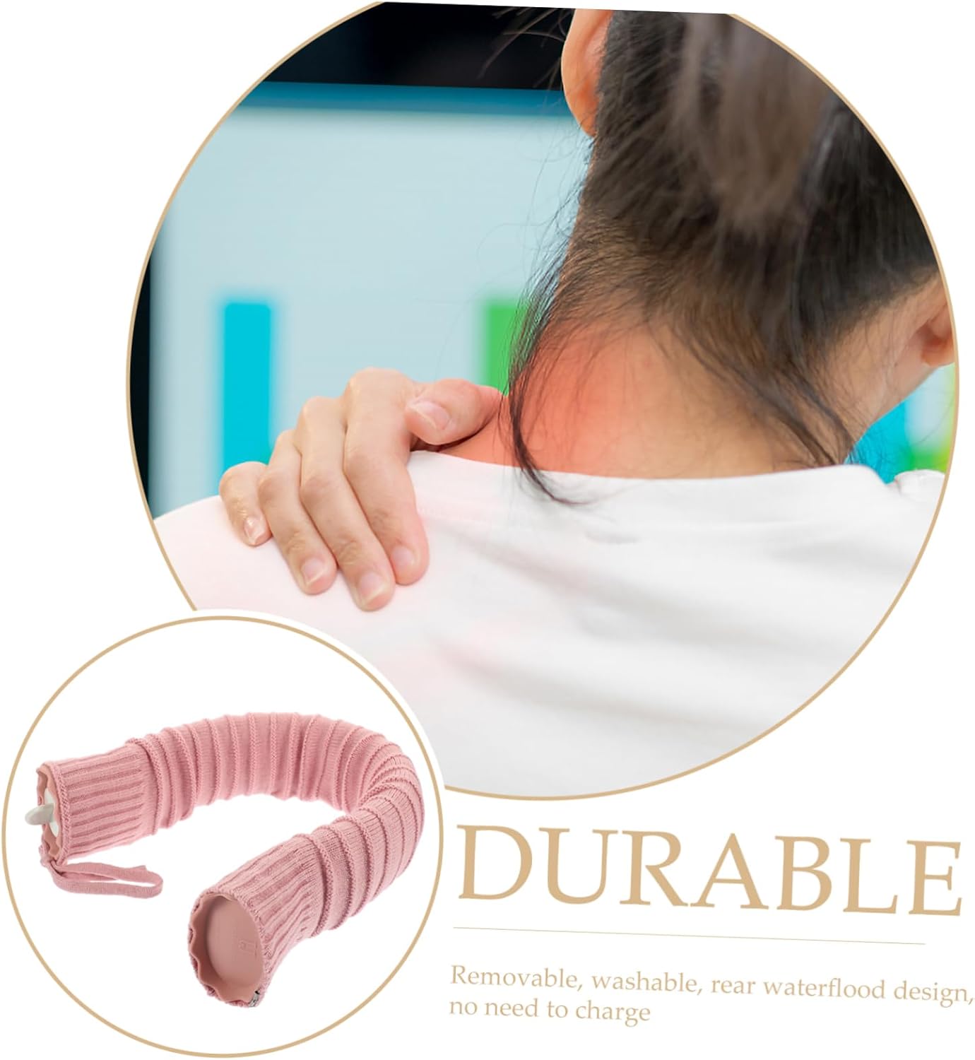U Shape Neck Hot Water Bag with Plush Cover Safe Silica Gel Heating Pad for Neck and Shoulder Relief Wide Mouth Travel Warmer for Adults Leak Resistant Hot Water Random Color