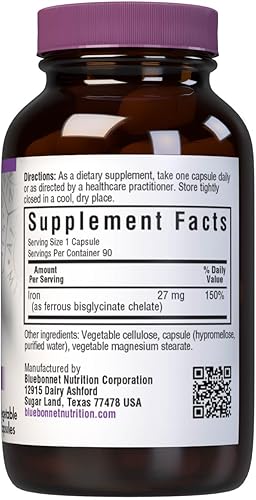 Miniatura 9 de Bluebonnet Nutrition Albion - Hierro quelado extra fuerte de 27 mg, para una producción saludable de glóbulos rojos*, sin soja, sin gluten, sin OMG,