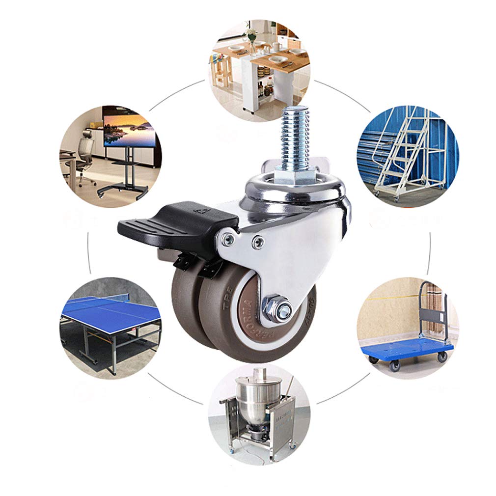 Ruote girevoli con Stelo Girevole,Rotelle per mobili in Gomma,Rotelle industriali per carichi Pesanti,Ruota Doppia,capacità sima 300 kg,Adatto per Moquette,Pavimenti in parquet,Stelo filetta