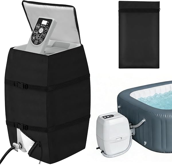 AOOWU Housse de Pompe de Chauffage Spa, Ajustable et Pliable Housse de Pompe de Chauffage de Spa avec Cordon et Sangles renforcées, Housse de Protection imperméable et Robuste pour Pompe à Jacuzzi - 1