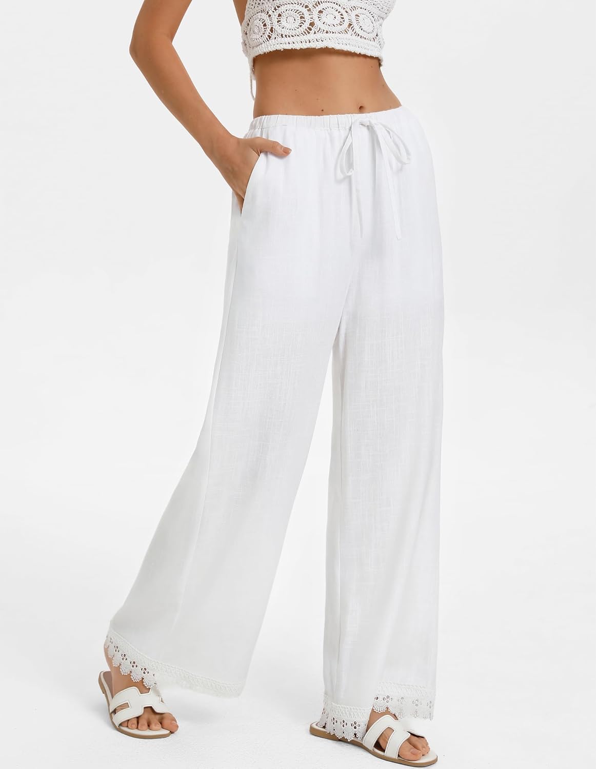 GRACE KARIN Women Linen Pants Wide Leg Casual Palazzo Pants Flowy Beach Summer Trousers Pants with Pockets - Image 2