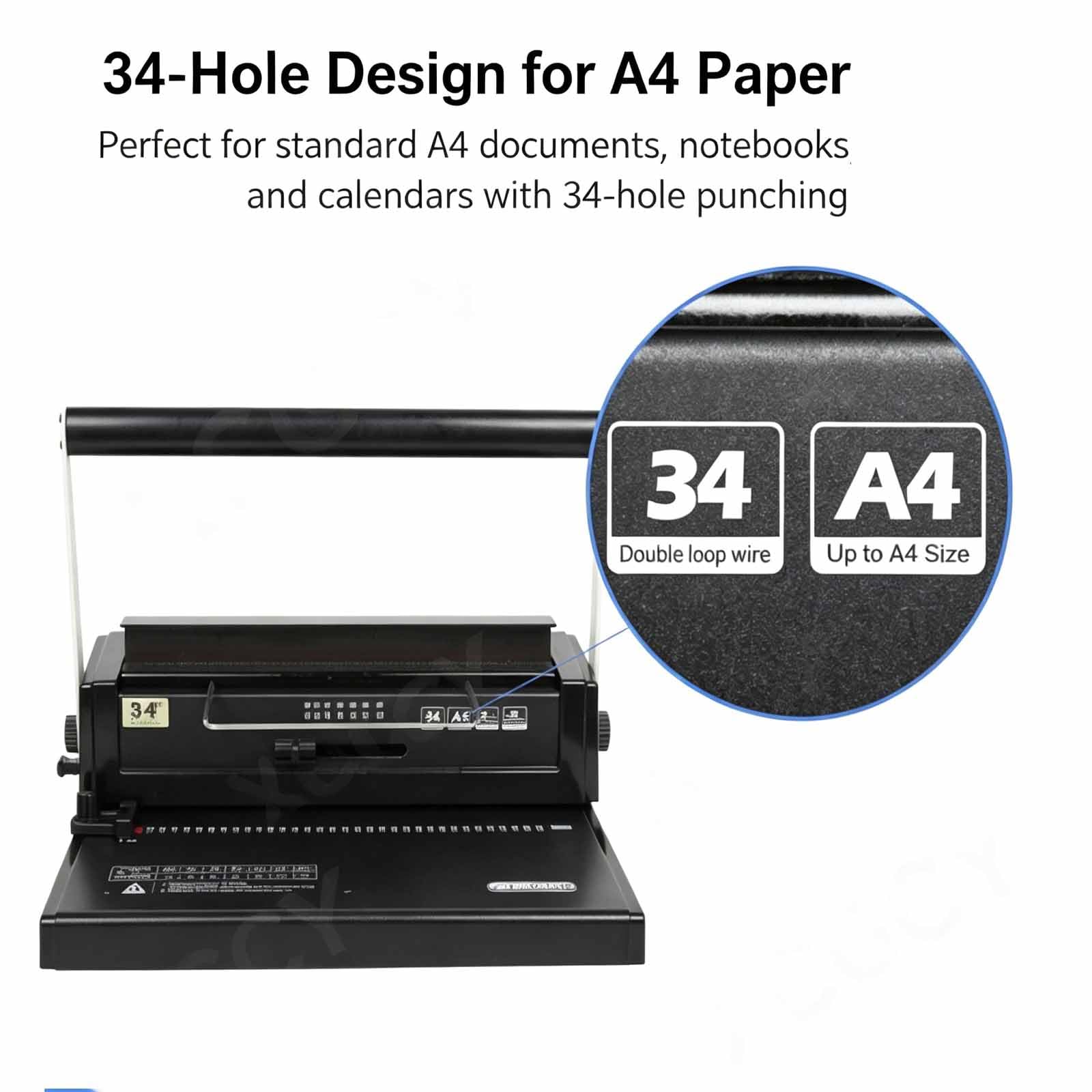 Perforatrice Ad Anelli in Ferro per Fogli Sciolti, Rilegatrice con Fori Quadrati in Gomma, 34 Fori, 120 Fogli Max, Compatibile A4 B5 A5, Resistente per Ufficio Scuola