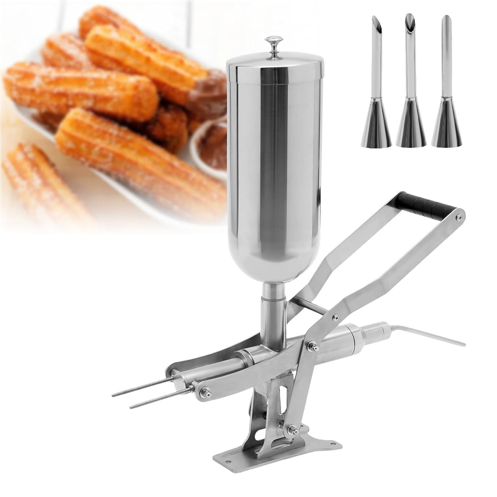 Ręczny wypełniacz Churros, stal nierdzewna 304, pączki owocowe, kremowy, dozownik dżemu, pasta, wypełniacz z pojemnikiem 5 l, 4 dysze do restauracji kuchni