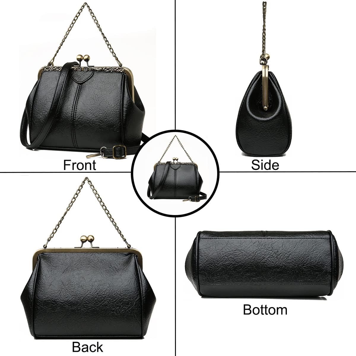 Retro Handbags and Purses for Women Chain Kiss Lock Top-Handle Satchel PU Leather Shoulder Bag Hollow Tote(Pink)