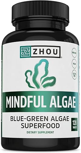 Miniatura 1 de Zhou Nutrition Tabletas de algas conscientes, superalimento de algas azul-verdes, suplemento vegano, sin OMG y sin gluten, 120 tabletas
