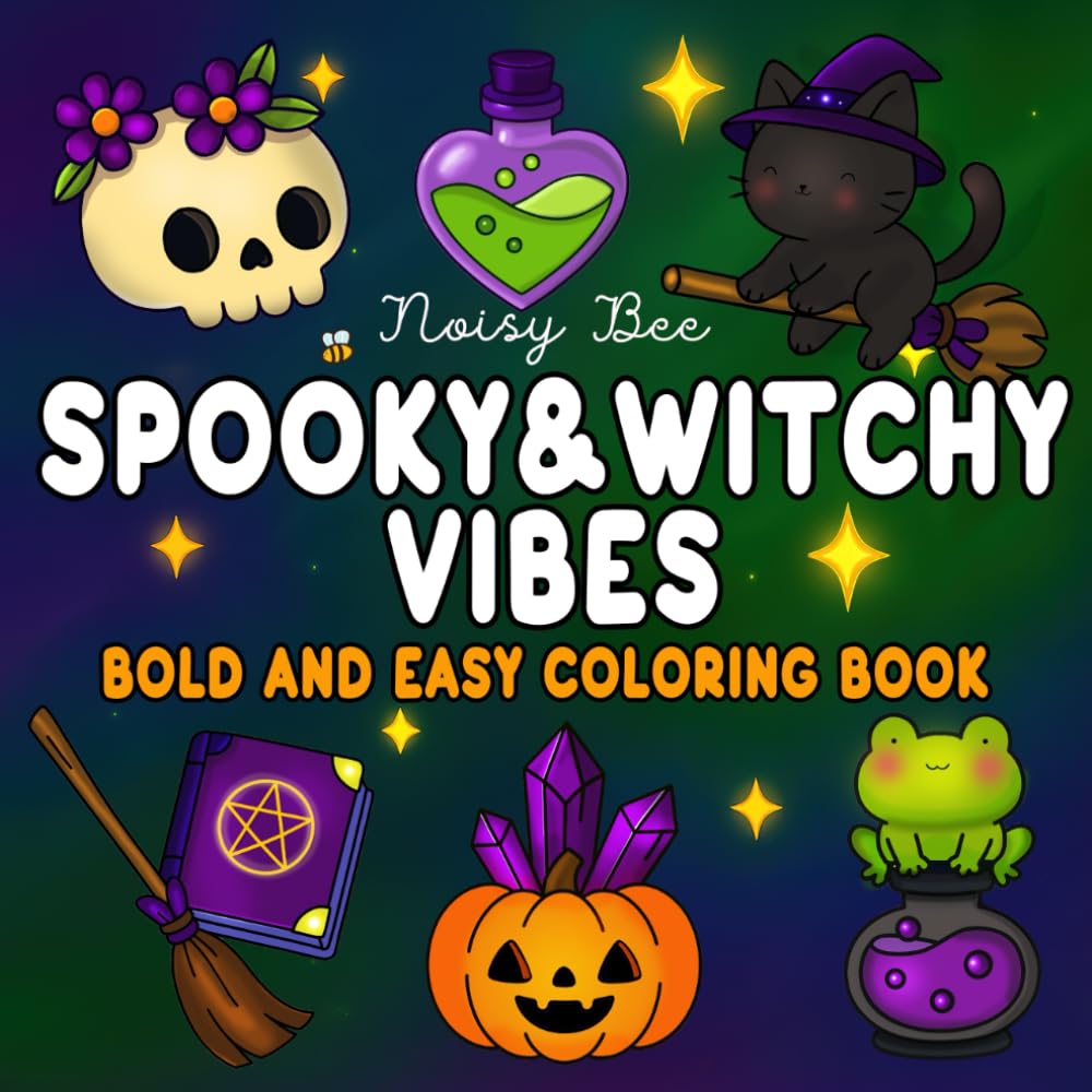 Spooky and Witchy Vibes: Bold and Easy Halloween Coloring Book featuring Cute and Creepy Illustrations for Relaxation | Fun for Adults, Teens, and Kids