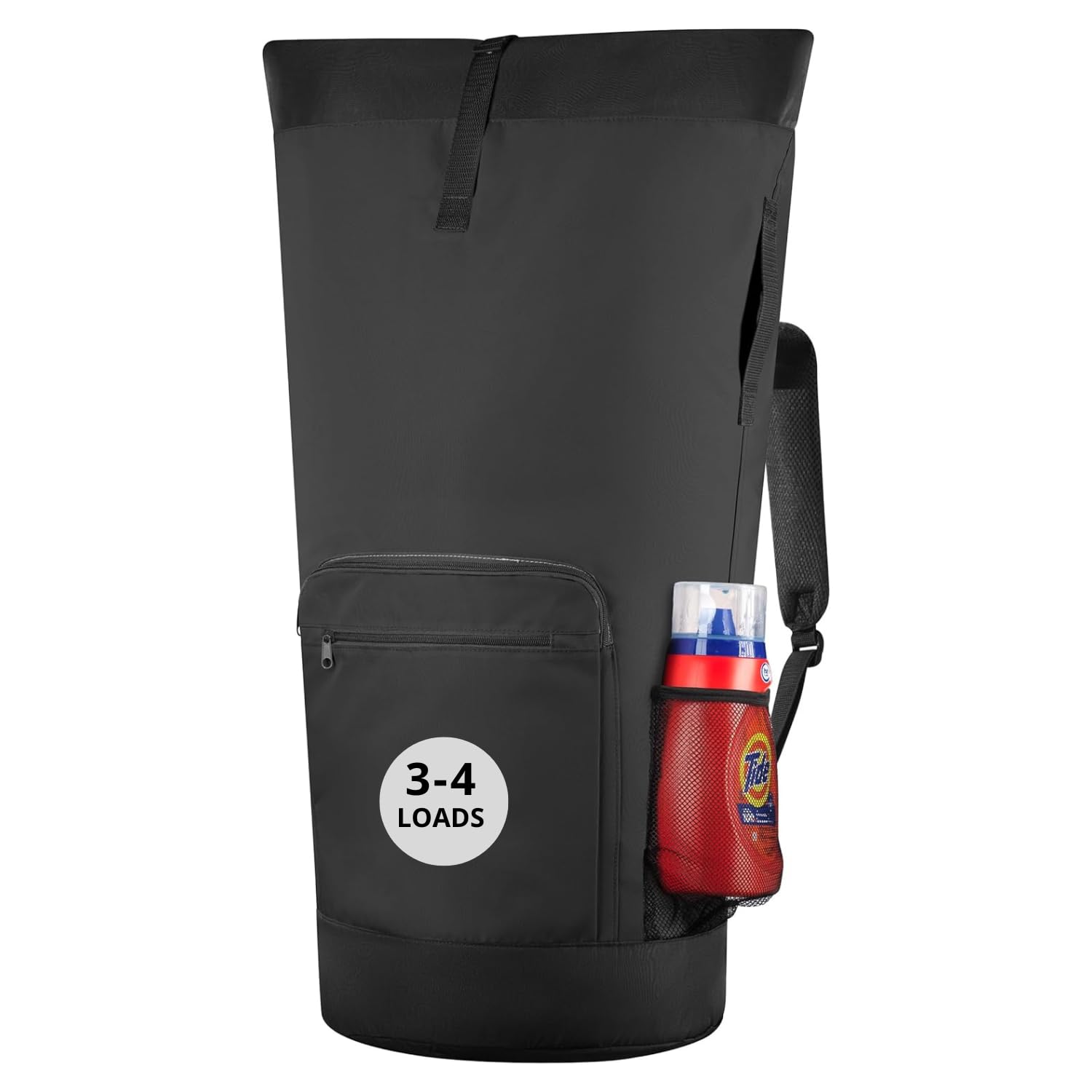 Mochila de lavandería negra de 28.7" x 13" con correas de hombro ajustables