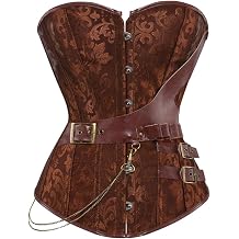 Grebrafan Brown Leather Steampunk Corset Bustier Plus Size