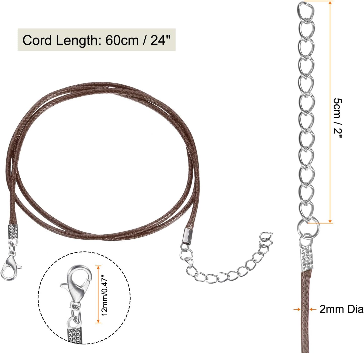 HARFINGTON 20Pcs Waxed Necklace Cord Bulk Brown 2mm Dia 24" Necklace String Rope with Chain Clasp for Pendants Bracelets Jewelry Making Supplies Accessories - Image 2