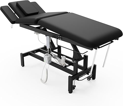 Miniatura 11 de Mesa de masaje eléctrica profesional, 2 motores de elevación eléctrica hidráulica, respaldo ajustable y funciones de elevación de altura para