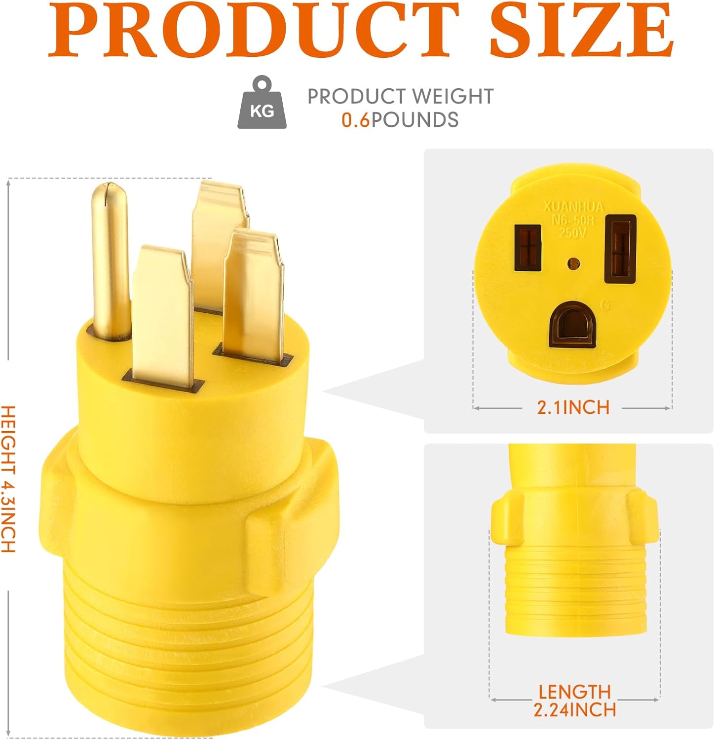 Kanayu NEMA 14-50P to 6-50R 50amp Welder Adapter 50 Amp 4 Prong 14-50P Male to 3 Prong 6-50R Female, RV Generator to Welding Plasma Cutters Power Cord Adapter