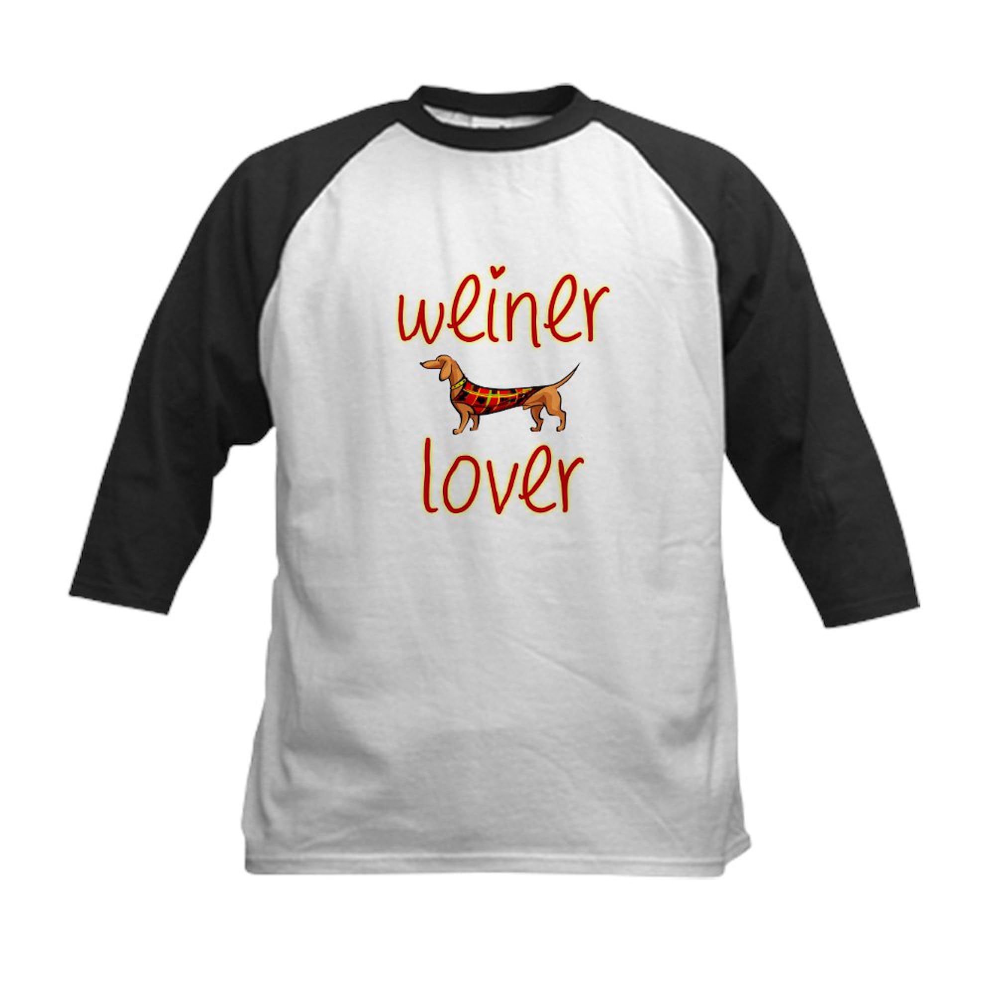CafePress Weiner Lover Kids Baseball Jersey Kids Cotton Baseball Jersey, 3/4 Raglan Sleeve Shirt Black/White