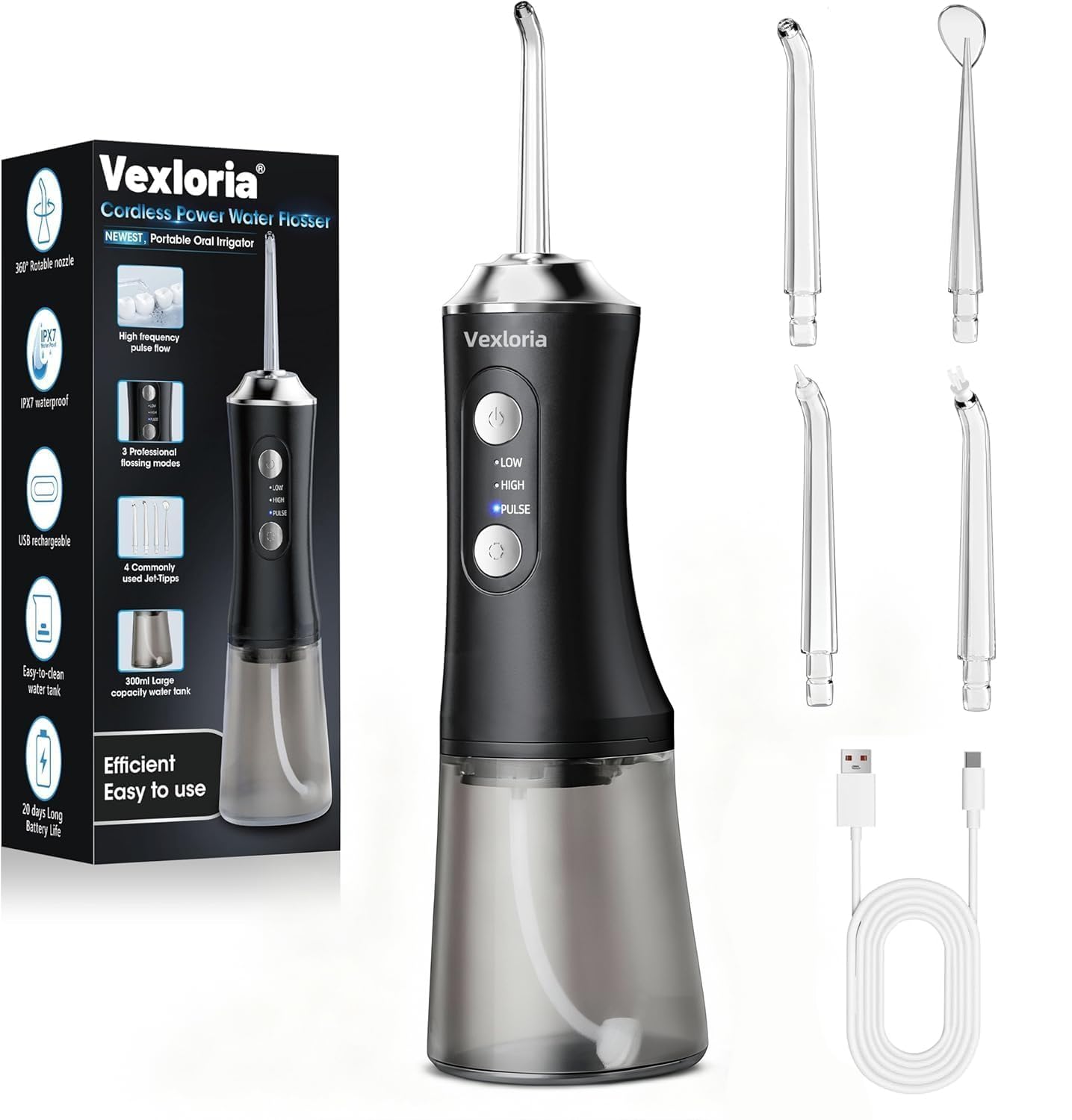 Vexloria Vexloria Cordless Water Flosser, 300ML Oral Irrigator with 4 Nozzles, IPX7 Waterproof, DCA1-picture-33