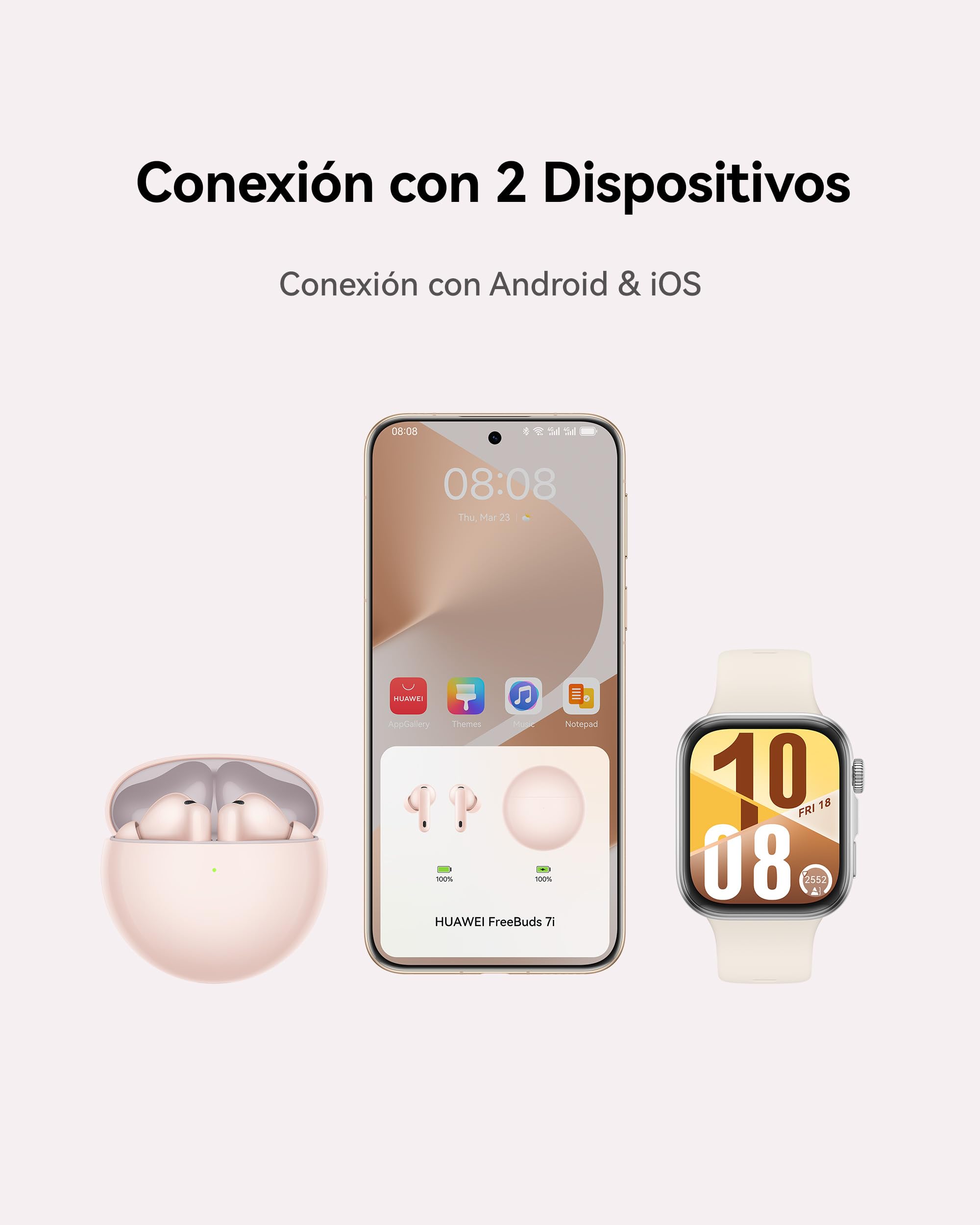 HUAWEI Freebuds 7i, Auriculares Inalámbricos Bluetooth, Cancelación de Ruido Activo Inteligente 4.0, Audio Espacial sin Límites, Llamada Estable y Clara, iOS y Android, IP54, Garantía 42 Meses, Blanco