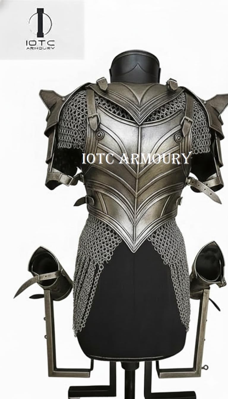 Medieval Lady Warrior Armor Costume | Women's Medieval Steel Cuirass Armor– Handcrafted Cosplay, LARP Costume | Female Fantasy Warrior Chest Plate & Chainmail Set for Renaissance Fairs & Halloween