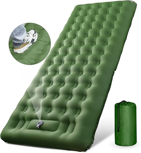 FIRPOW - Colchoneta de dormir inflable de 5 pulgadas de grosor con bomba de pie incorporada almohadilla de dormir autoinflable ultraligera