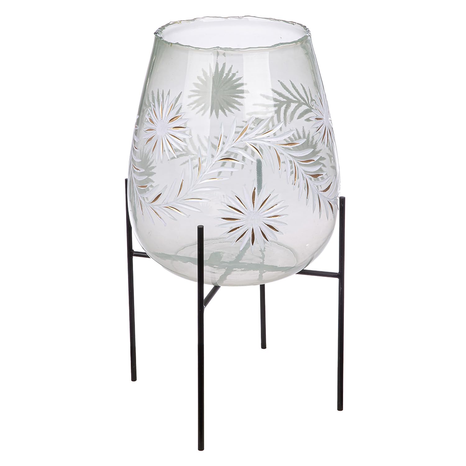 GILDE Diore Glass Lantern - Flower Design - Clear - Height 50 cm x Diameter 24 cm - Candle Holder