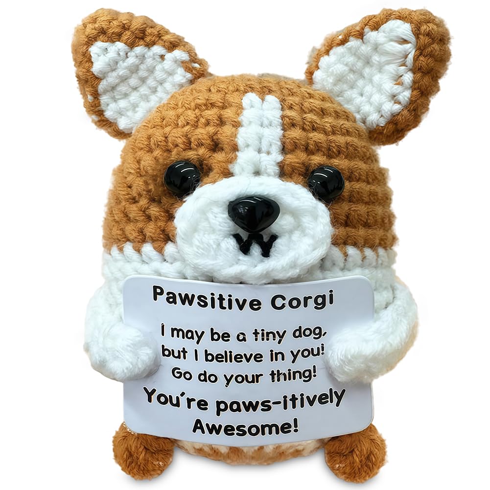 Funny Positive Dog Emotional Support Gifts Handmade Crochet Animals Cute Stuff Desktop Ornament Encouraging, Graduation, Farewell, Thanksgiving Gifts Birthday Gift for Family Friends Colleagues