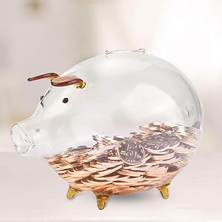 Piggy Bank, Transparent Money Saving Box with Cute Pig Appearance Gass Coin Bank Savings Jar to Help Budget and Save for Kids Friends Adults Gift