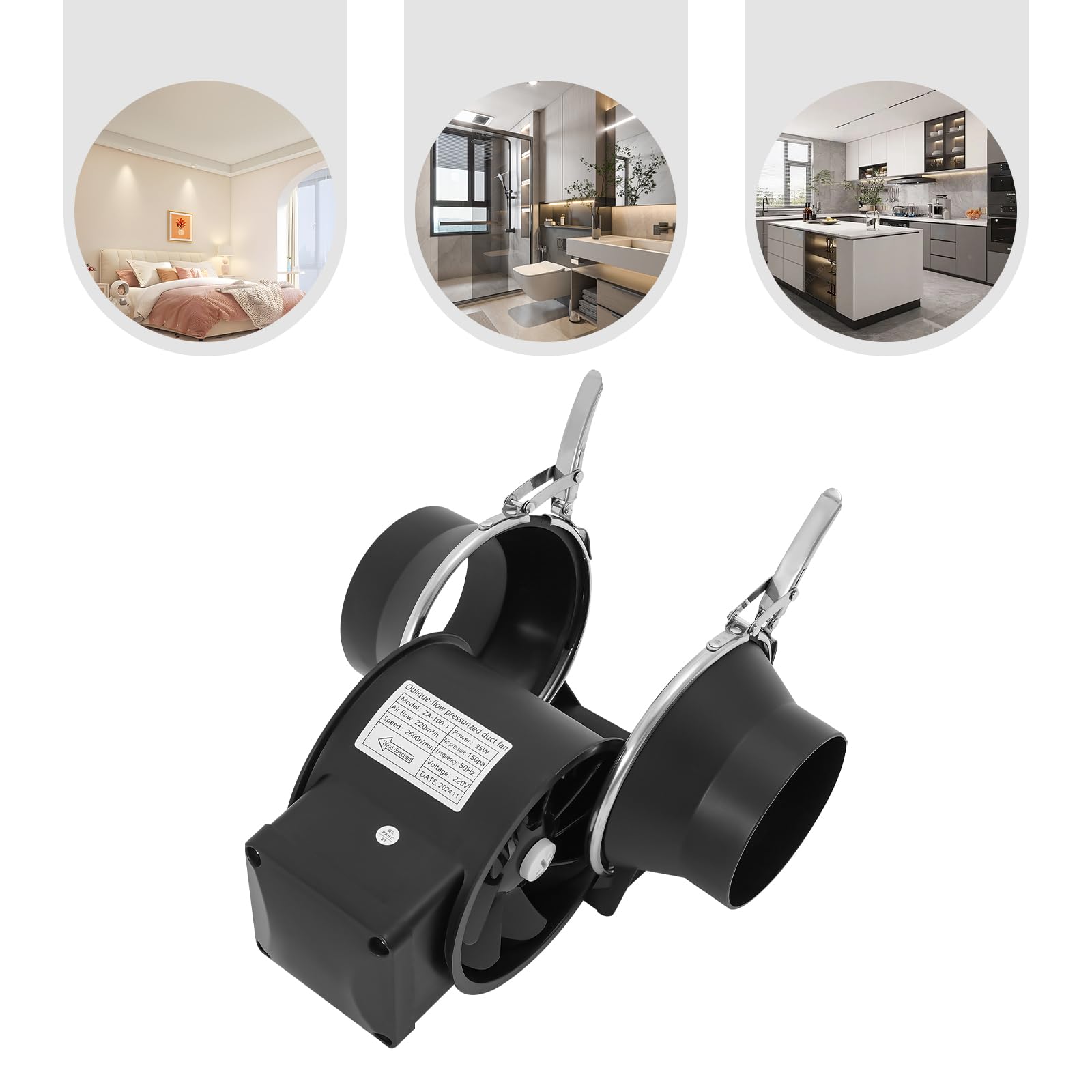 Ventola per condotta, 100 mm, 35 W, 220 m³/h, 2600 rpm, colore