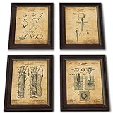 Personal-Prints | Vintage Style US Patent Prints Wall Art | Framed Behind Acrylic Golfer Decor Featuring Golf Club, Tee, Bag and Ball (4 set)