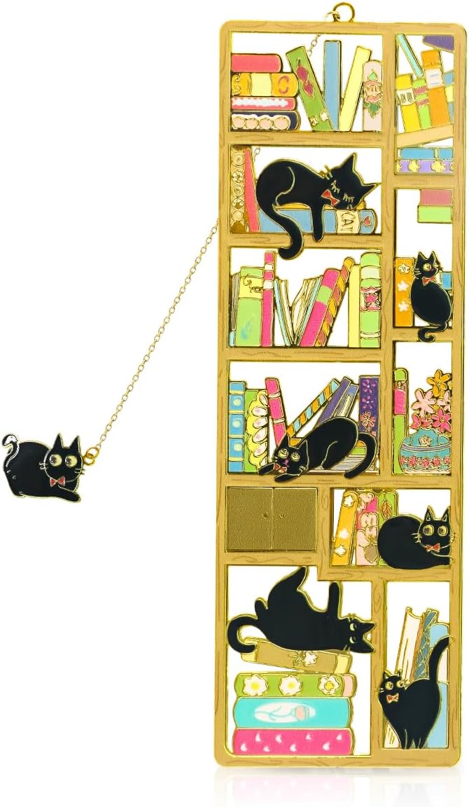 Black Cat Bookmark with Charm - Metal Book Markers for Cat Lovers, Comes with Storage Box | Lightweight, Durable Reading Accessories & Gift for Bookworms, Teachers, Readers